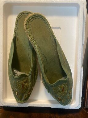 Vtg. Embroidered Espadrille Flat Mules EUC